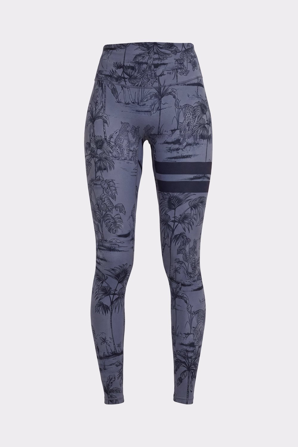 Vorderansicht der The Signature One Leggings von Stronger im Toile-Print mit hohem Bund und Streifen.