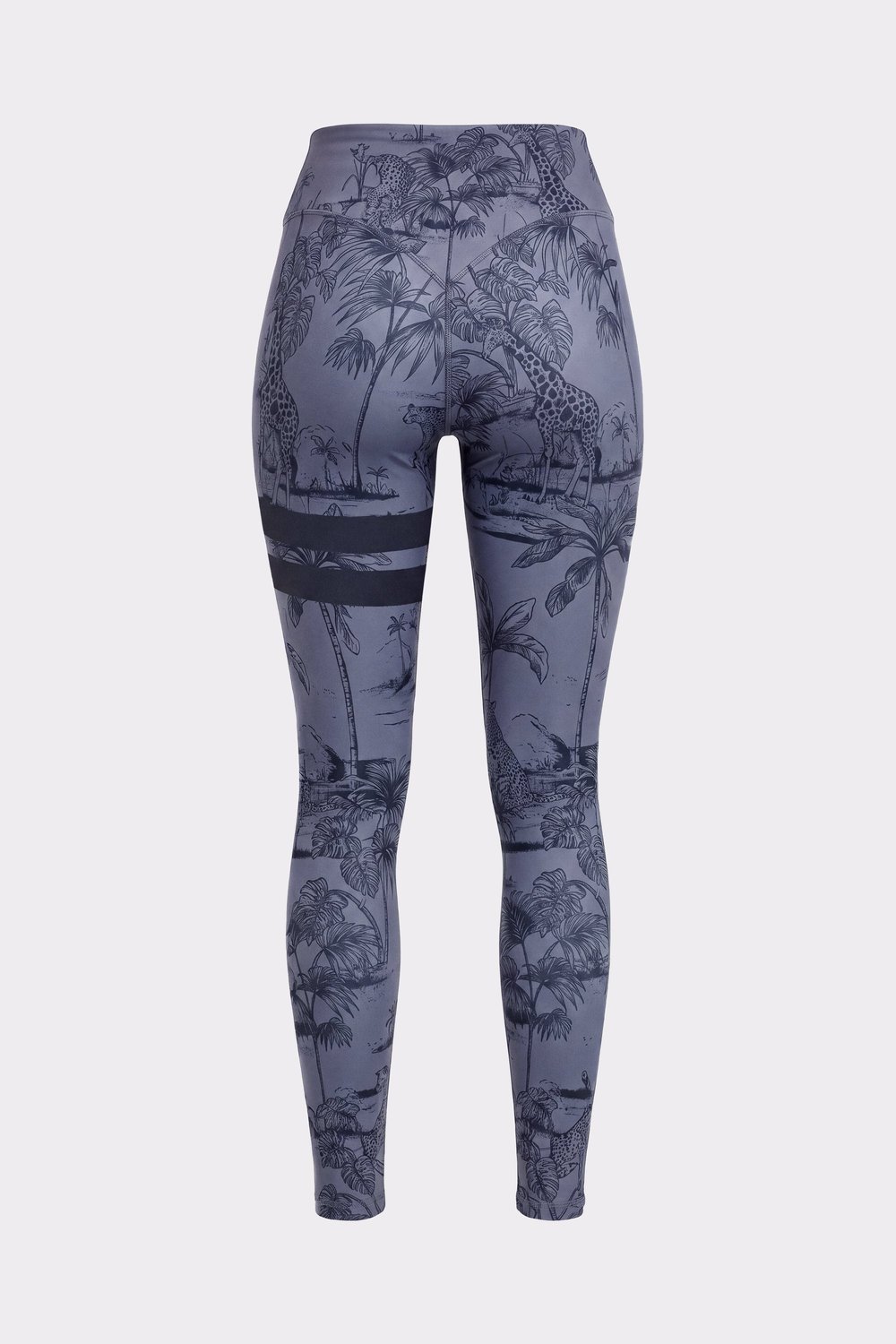 Rückansicht der The Signature One Leggings von Stronger im Toile-Print mit hohem Bund und charakteristischen Streifen.