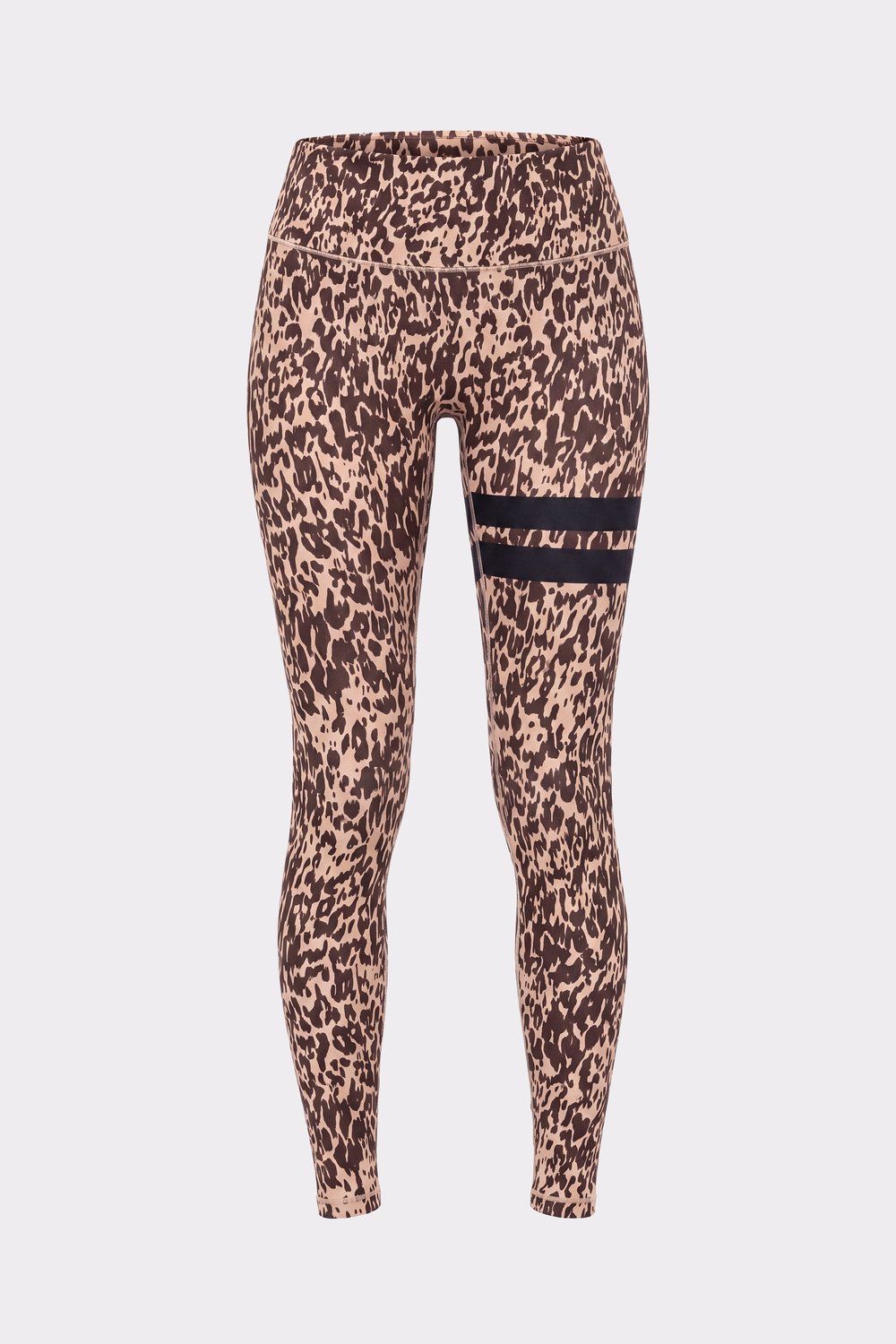 The Signature One Leggings in light brown Leo Rush print by Stronger, featuring black signature stripes.