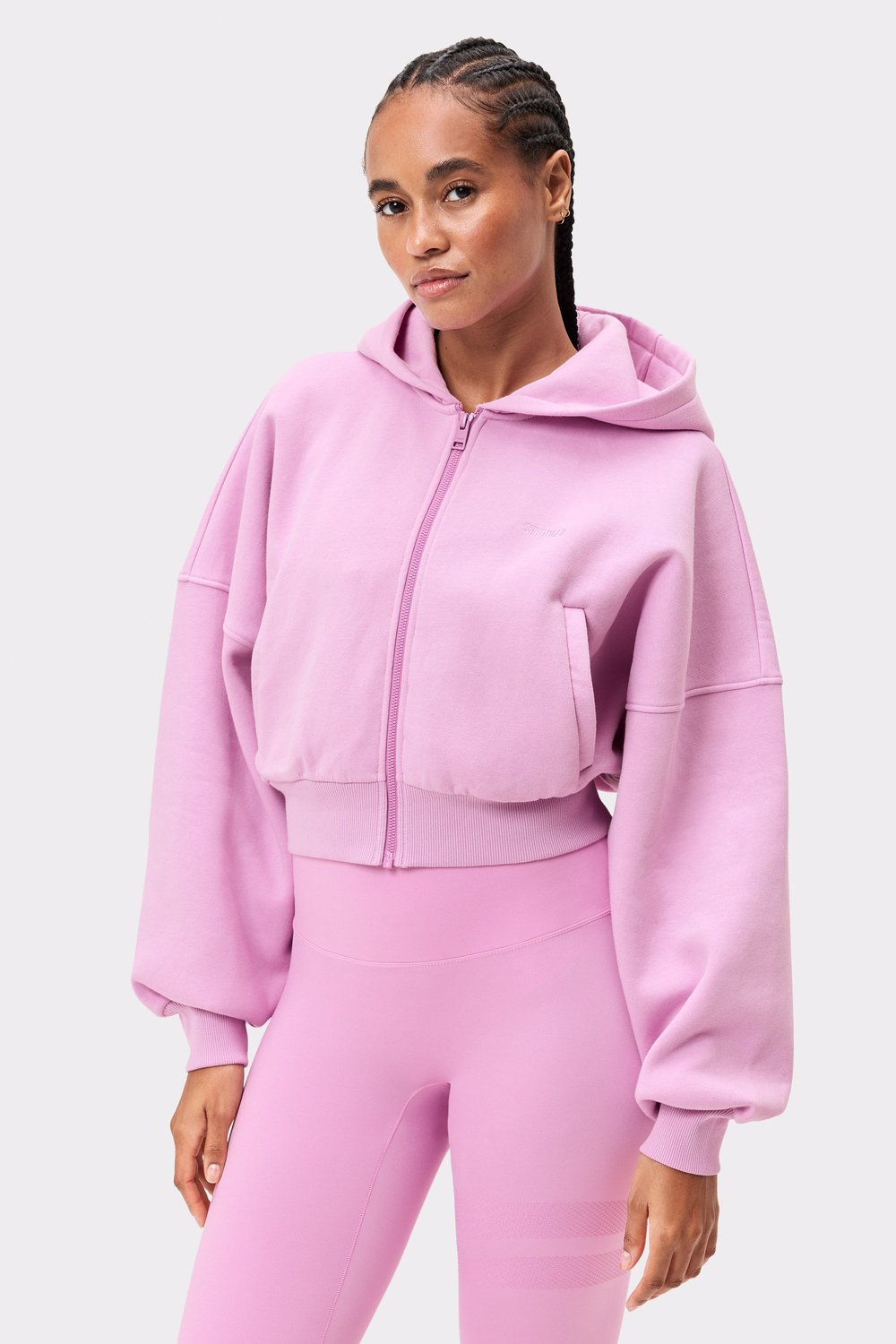 Relaxed Cropped Full Zip  Hoodie