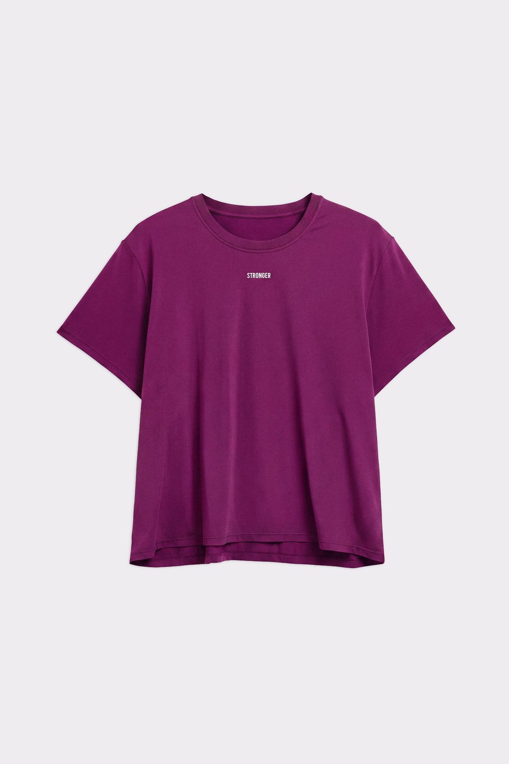 Flat lay of the stronger Relaxed Tee in dark purple with short sleeves.