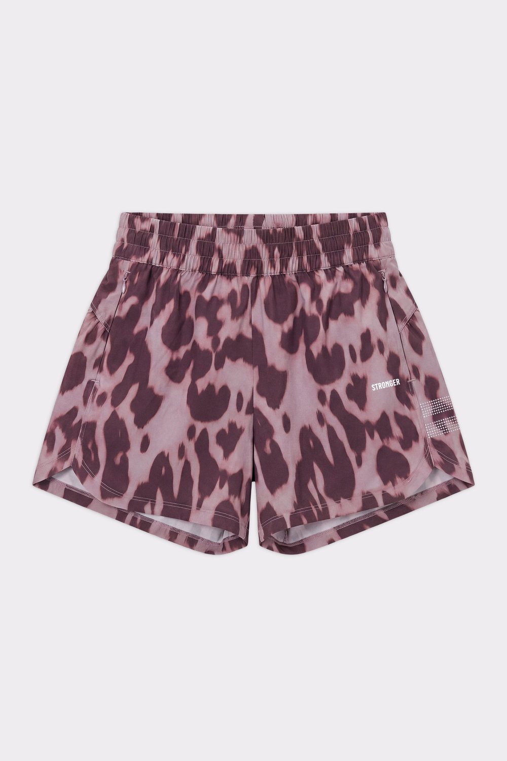 Stronger Breezy Woven Shorts in Leo Rush print met een hoge elastische tailleband, ritszakken en reflecterend logo.