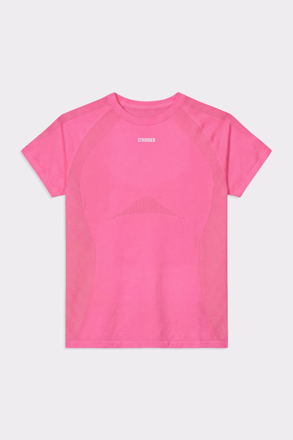 Pink Stronger Seamless Performance T-shirt in a slim fit, featuring a breathable mesh design and front logo.