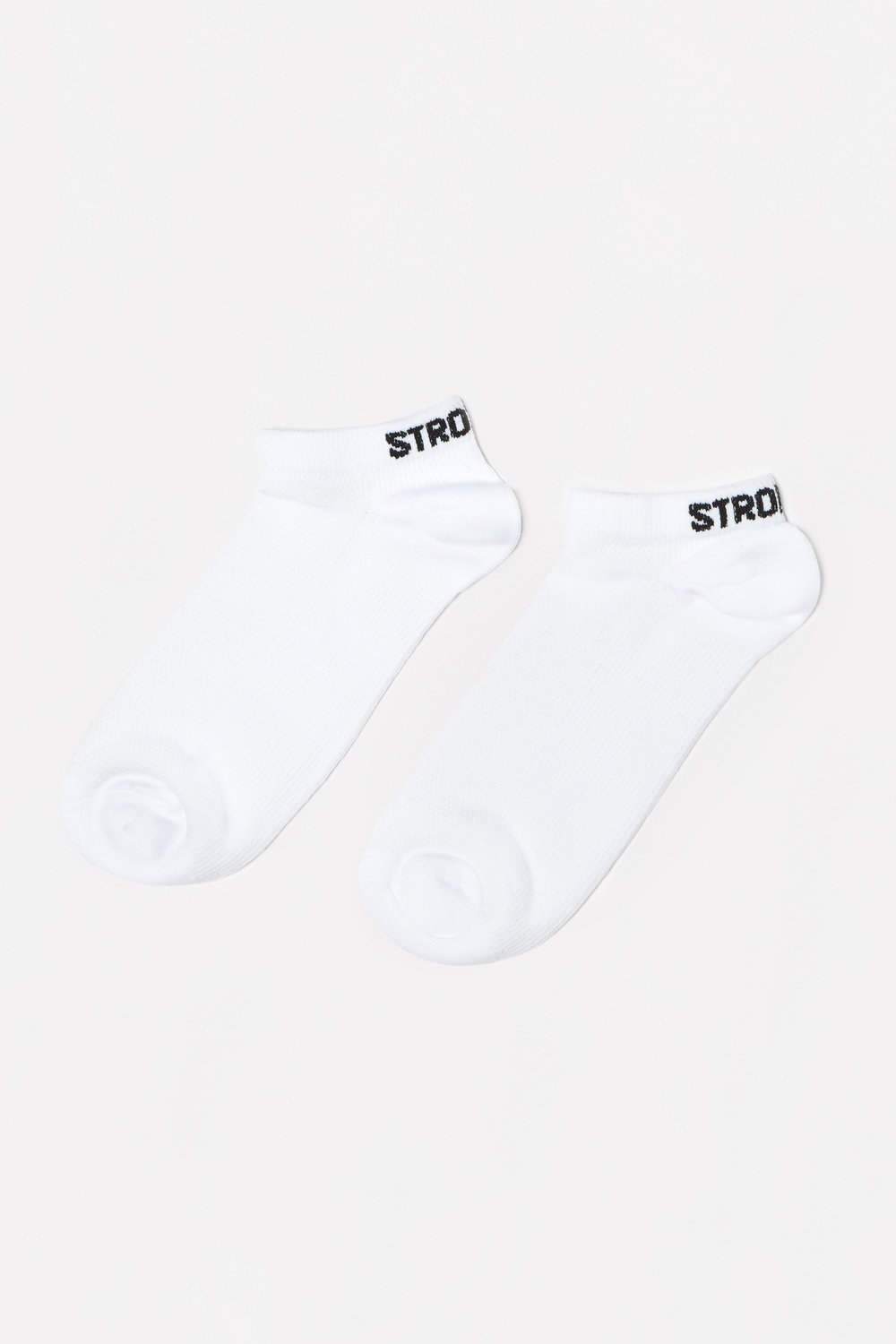 White Sporty Socks 2-pack from stronger featuring the black logo on the back of the ankle.