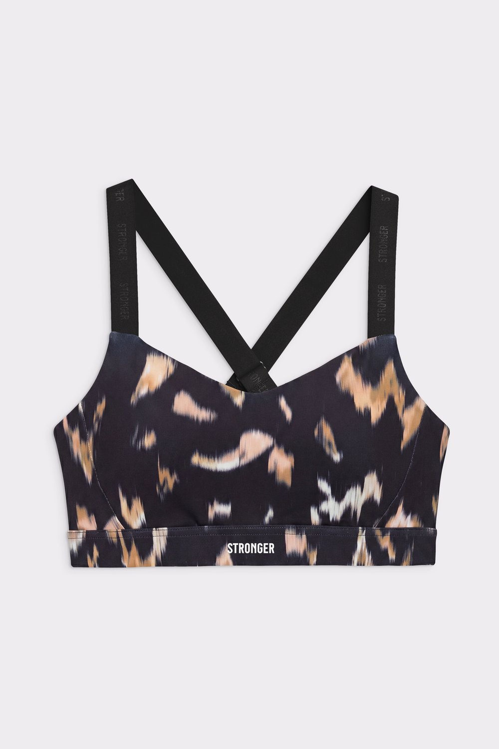 Stronger Power Sports Bra in Savannah Print featuring branded cross-back straps and high-support moulded cups.