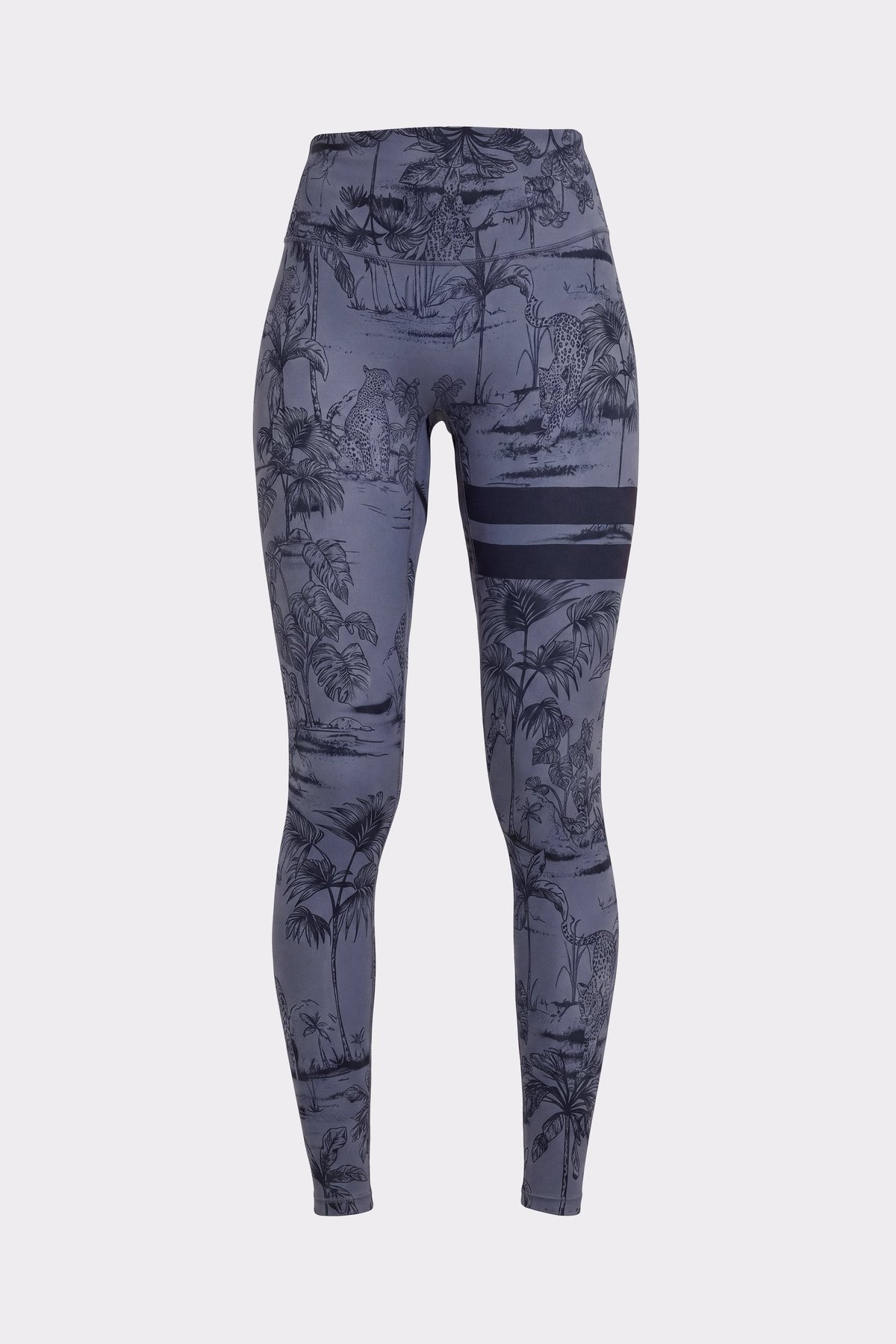Vorderansicht der The Signature One Leggings von Stronger im Toile-Print mit hohem Bund und Streifen.