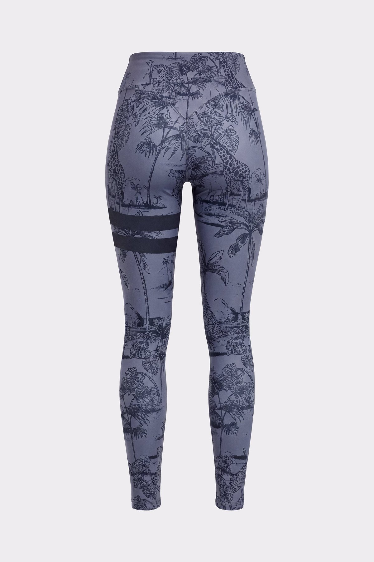 Rückansicht der The Signature One Leggings von Stronger im Toile-Print mit hohem Bund und charakteristischen Streifen.