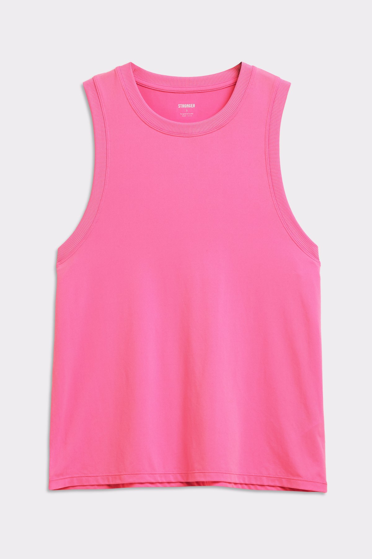 Dark pink Stronger Relaxed Tank featuring a ribbed neckline and armholes in a loose and breathable fit.