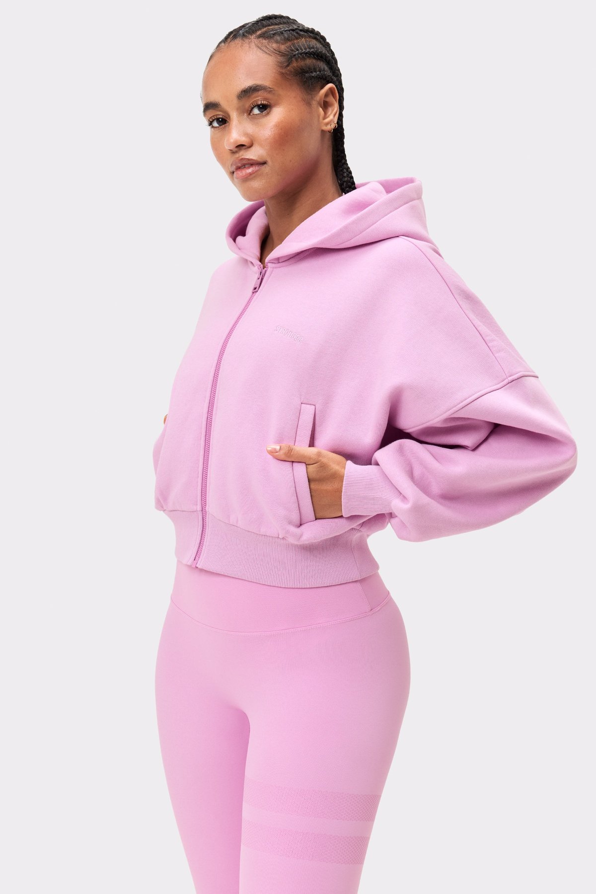 Relaxed Cropped Full Zip  Hoodie