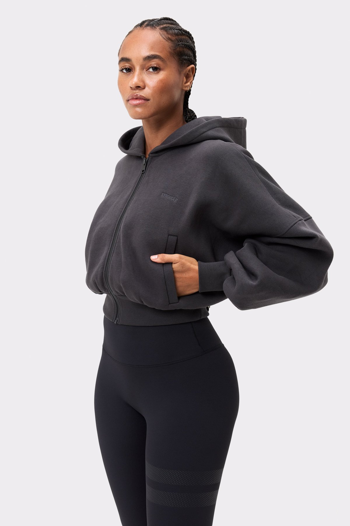 Relaxed Cropped Full Zip  Hoodie