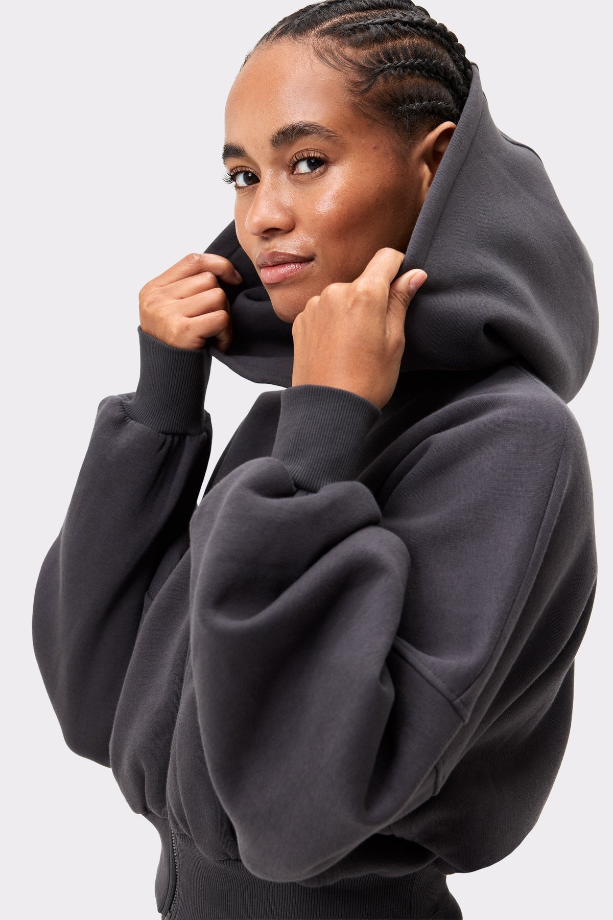 Relaxed Cropped Full Zip  Hoodie