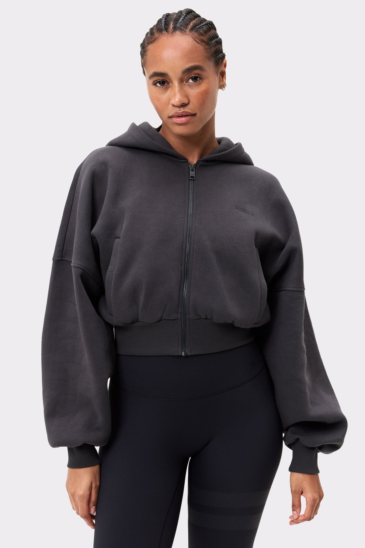 Relaxed Cropped Full Zip  Hoodie