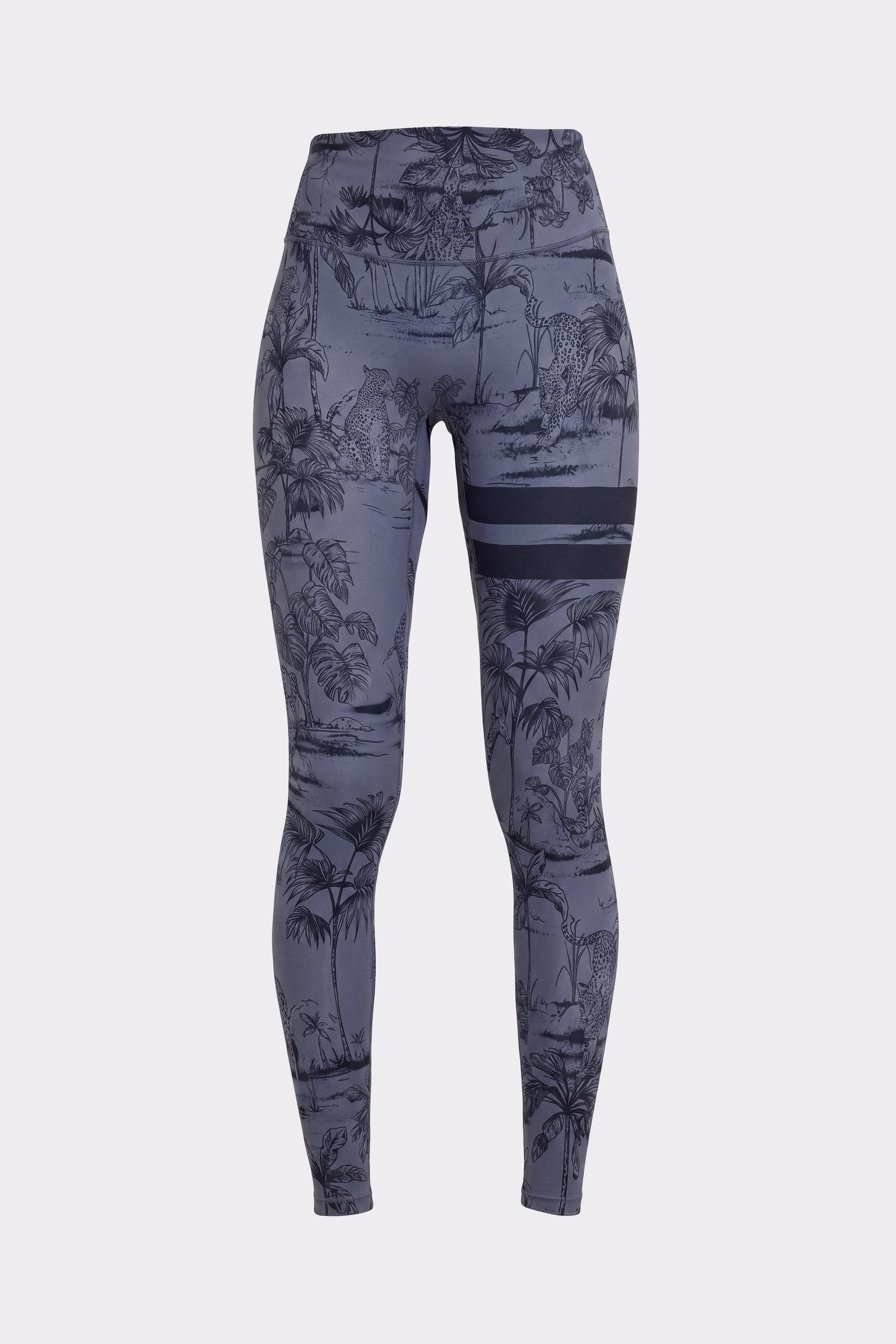 Vorderansicht der The Signature One Leggings von Stronger im Toile-Print mit hohem Bund und Streifen.