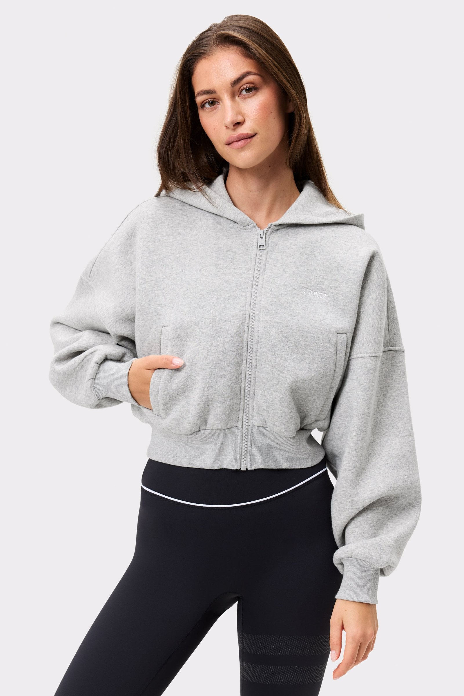 Relaxed Cropped Full Zip  Hoodie