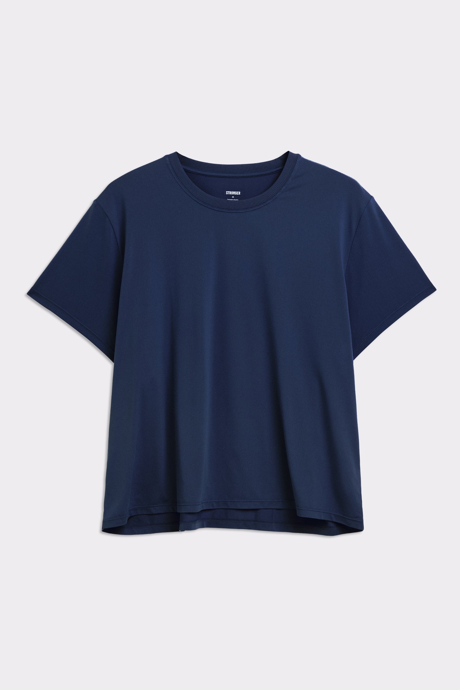 Dark blue Relaxed Tee by Stronger, a breathable and quick-drying short-sleeved top designed for training.