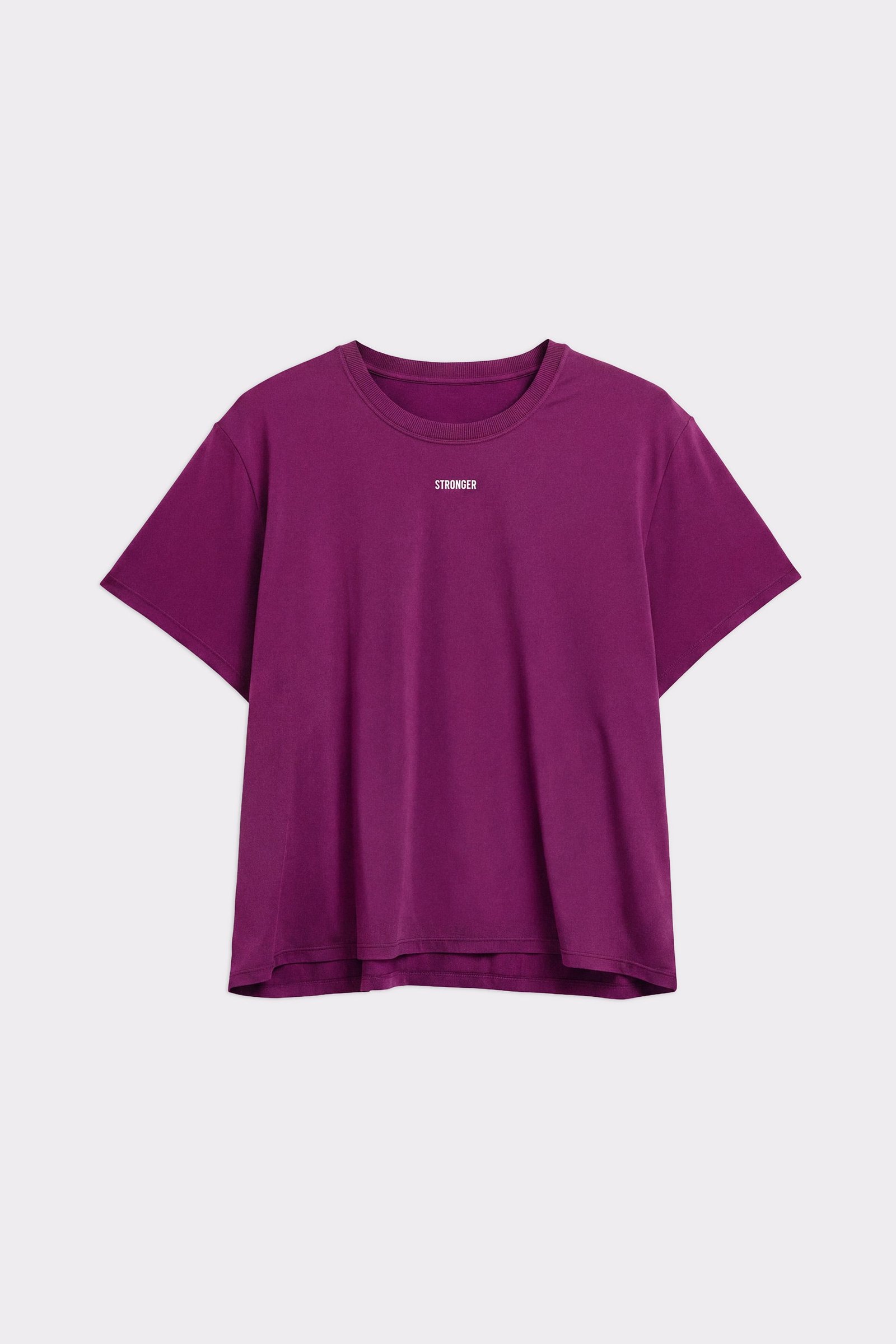 Flat lay of the stronger Relaxed Tee in dark purple with short sleeves.