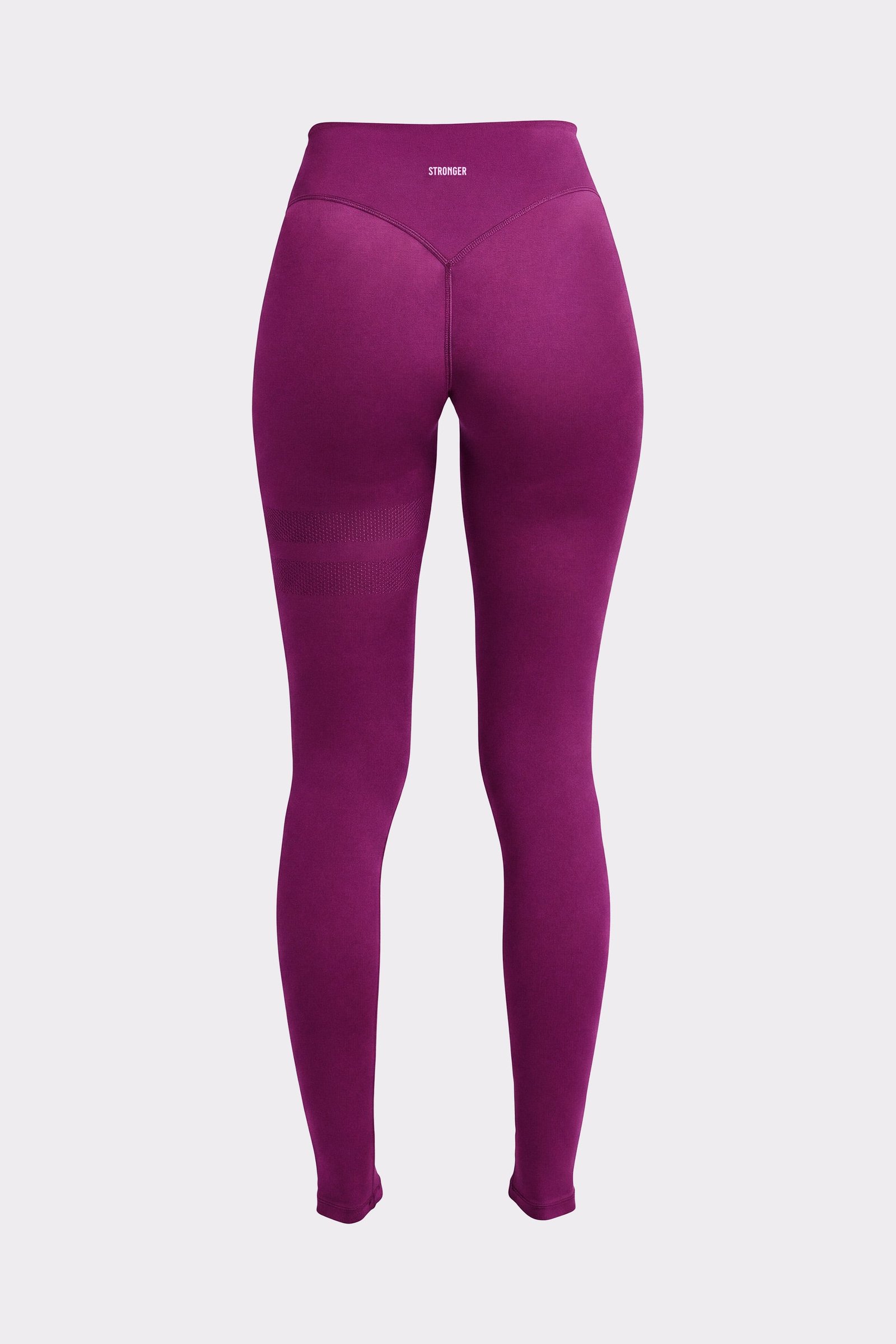 Back view of the Stronger The Signature One Contour Leggings in aubergine purple, showing the heart-shaped seam.