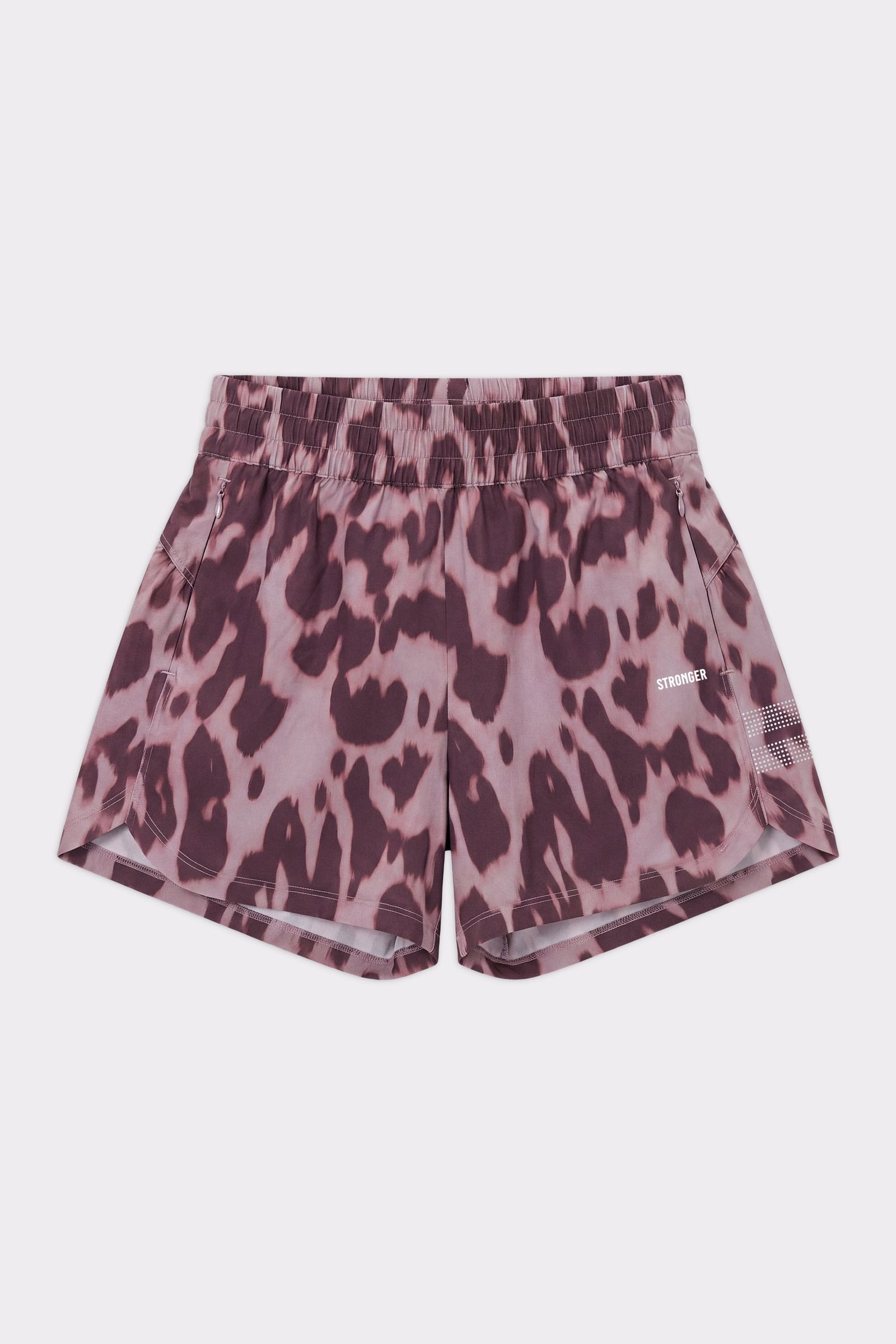 Stronger Breezy Woven Shorts in Leo Rush print met een hoge elastische tailleband, ritszakken en reflecterend logo.