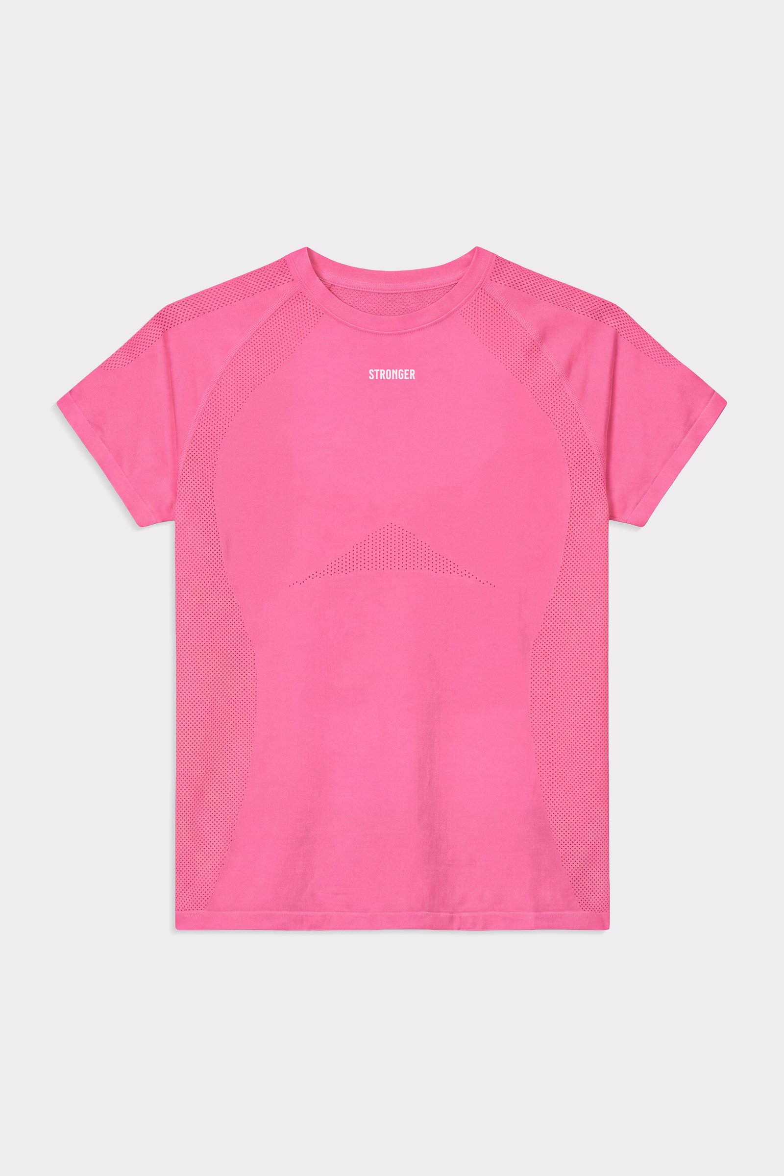 Pink Stronger Seamless Performance T-shirt in a slim fit, featuring a breathable mesh design and front logo.