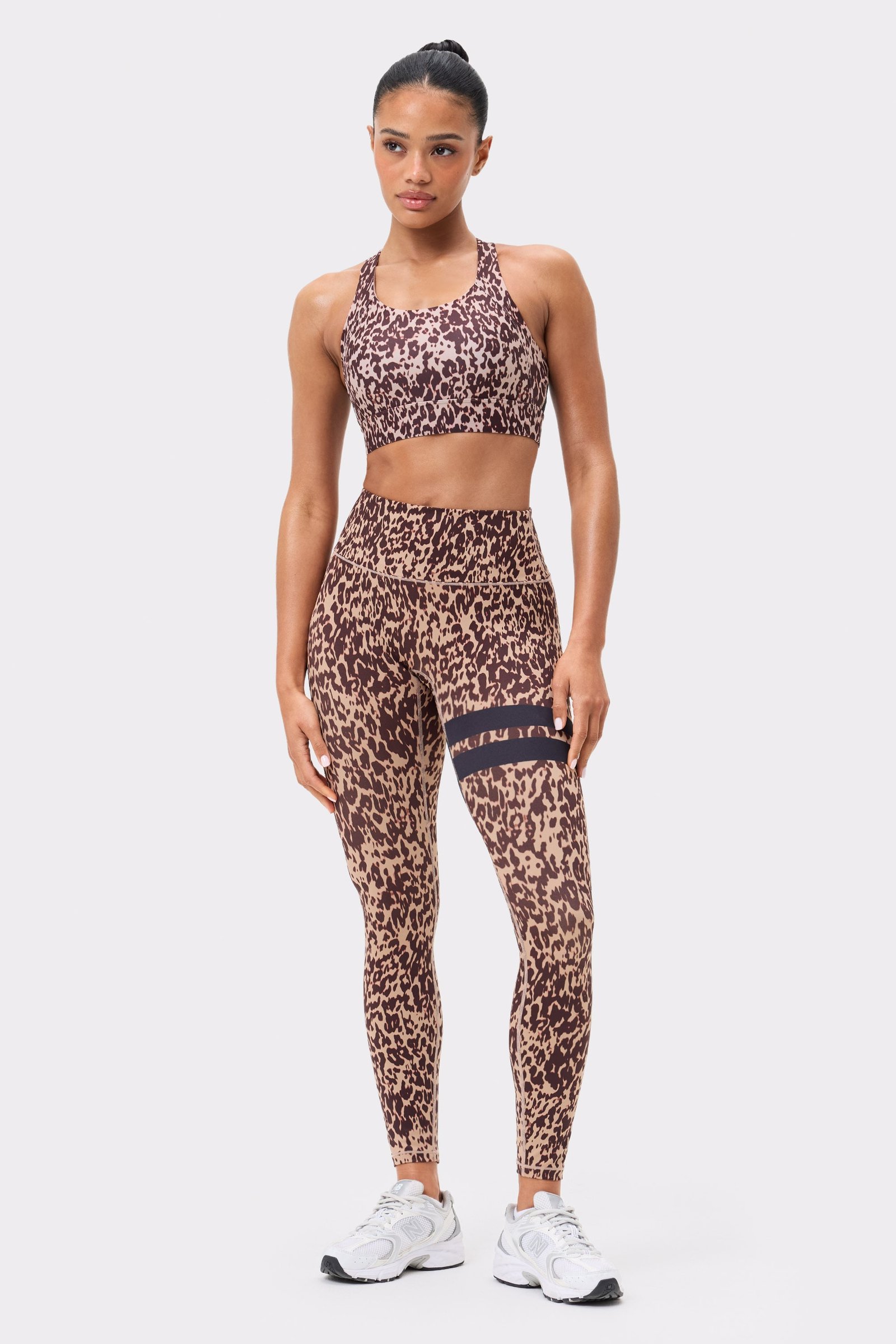 Stronger Bounce Sports Bra in Leo Rush print, a high-support top with a light brown leopard pattern.