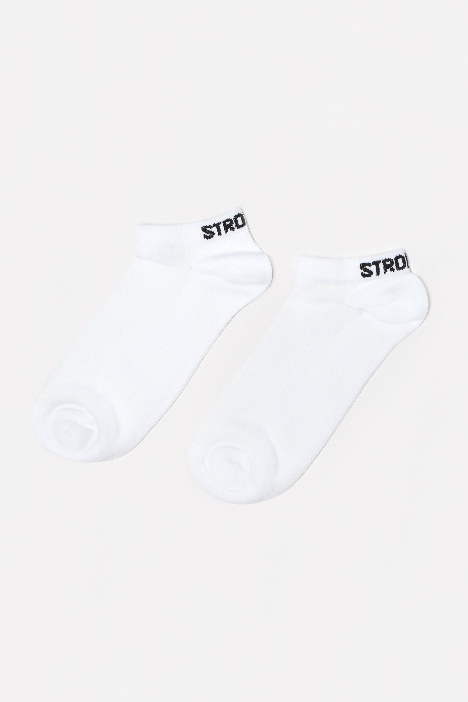 White Sporty Socks 2-pack from stronger featuring the black logo on the back of the ankle.